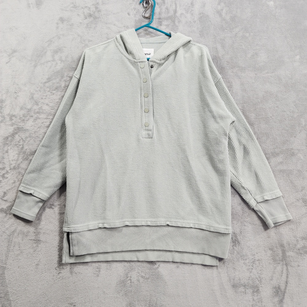 Aerie Hoodie Womens XS Gray Waffle Textured Henley Snap Front Oversized Casual
